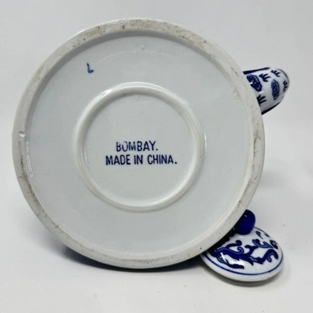Vintage Elephant Chinoiserie Blue and White Teapot by Bombay